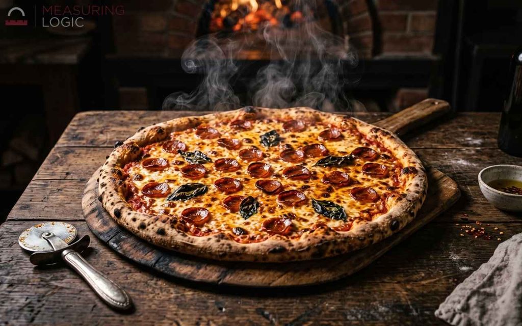 An 18-inch extra-large pizza fresh out of the oven