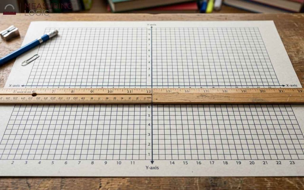 Two wooden rulers laid end to end on a graph