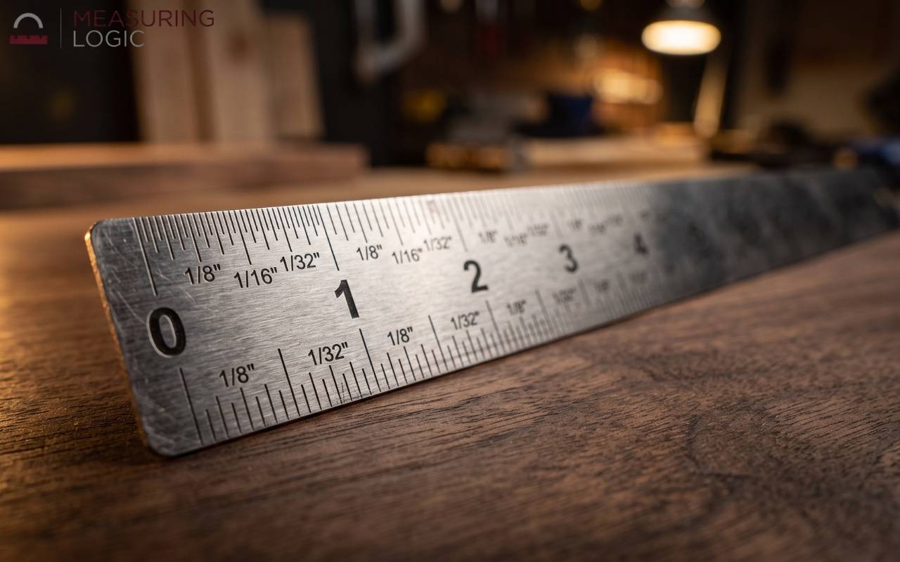 Close-up of a metal ruler highlighting the 3 inch mark