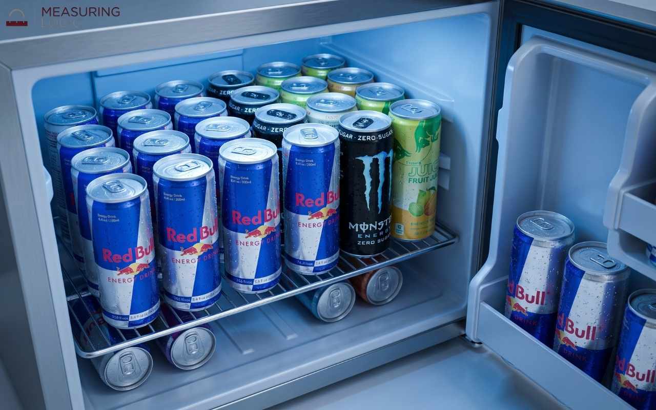 Multiple cans inside a mini fridge