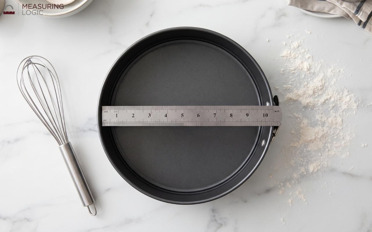 : A 10-inch springform pan measured across its diameter.