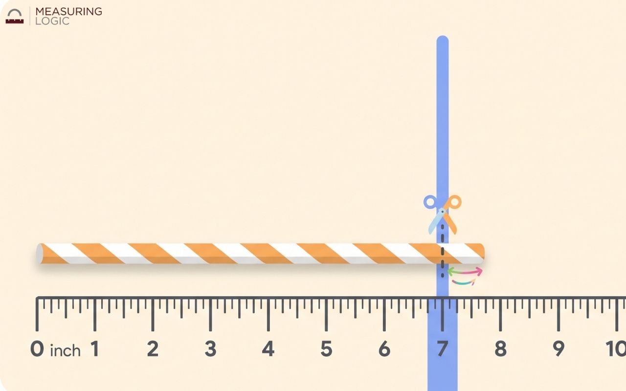 An illustration of a striped paper straw being cut by scissors.