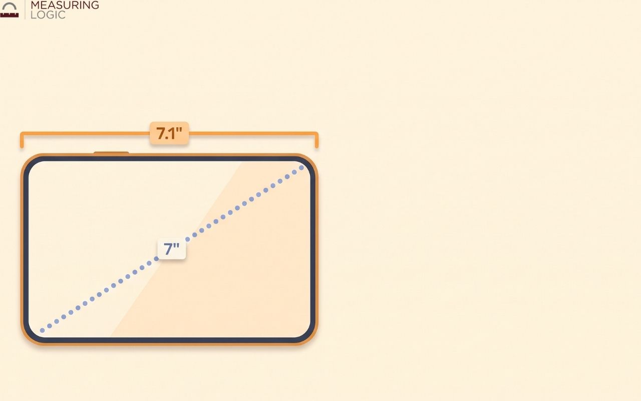 A tablet graphic displaying a 7-inch diagonal screen dimension and a 7.1-inch total width.