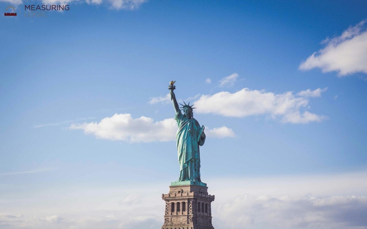 Statue of Liberty against a blue sky