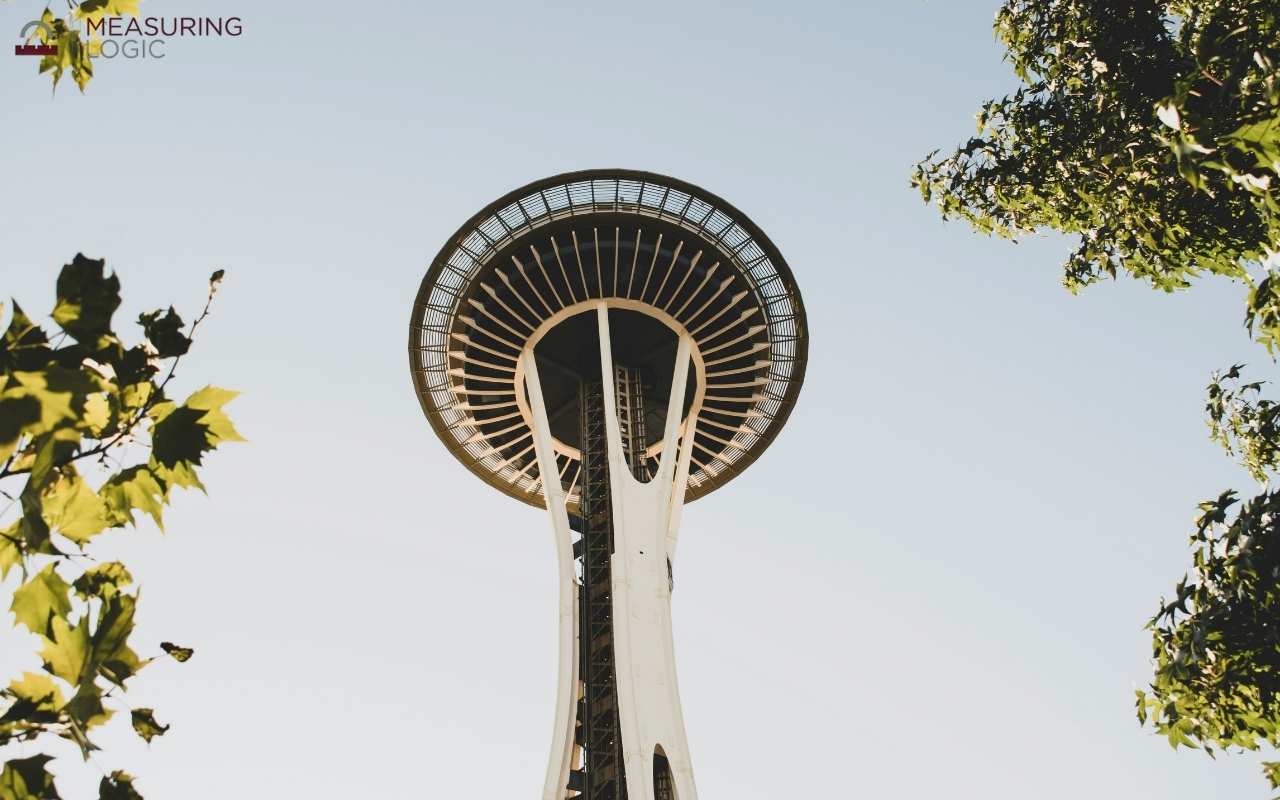 Low-angle view of the Space Needle observation tower